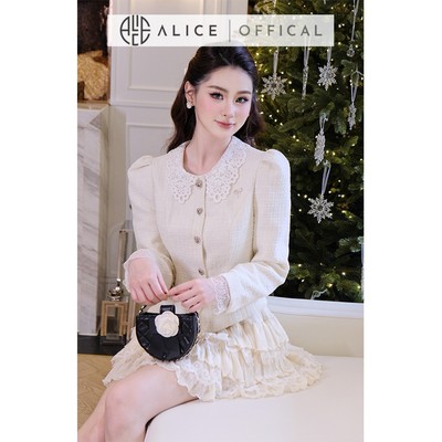 Set Váy Thu Đông Alice Áo Chất Dạ Tweet Cao Cấp Cổ Phối Ren, Chân Váy Nhiều Tầng Tơ Phối Ren Tiểu Thư S1012