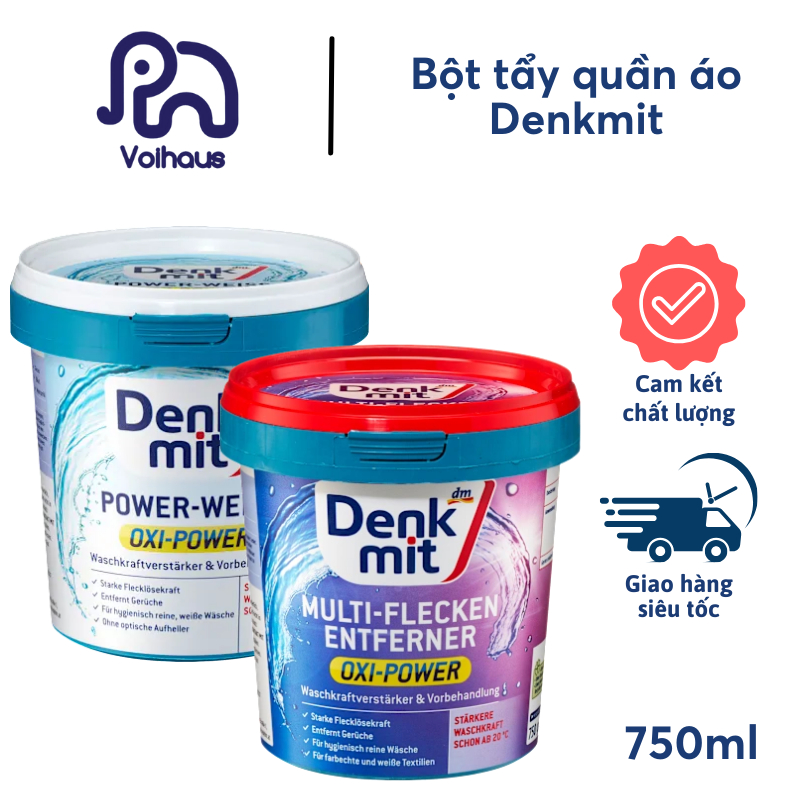 Bột Tẩy Đă Năng TẩyTrắng, Tẩy Vết Bẩn, Tẩy Vết Ố, Tẩy loang màu Quần Áo Trắng và Màu Denkmit Oxi Power – Hộp 750gram
