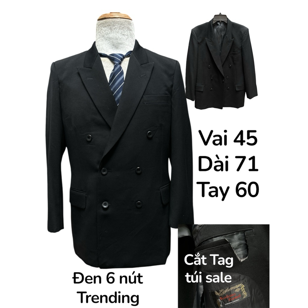 ❣️B16 Áo Vest Blazer Nam Đen 6 nút trending vải dày - lỗi cắt túi sale ( Hàng si Nhật bản)