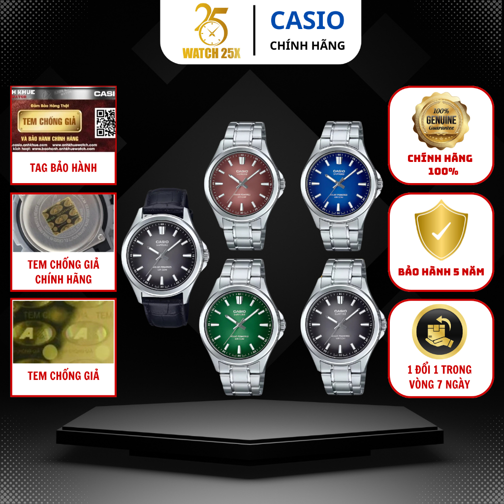 Đồng Hồ Casio Nam Series MTS-100 Watch25x - Công Nghệ Pin Năng Lượng Mặt Trời Chống Nước Mặt Số Đa S