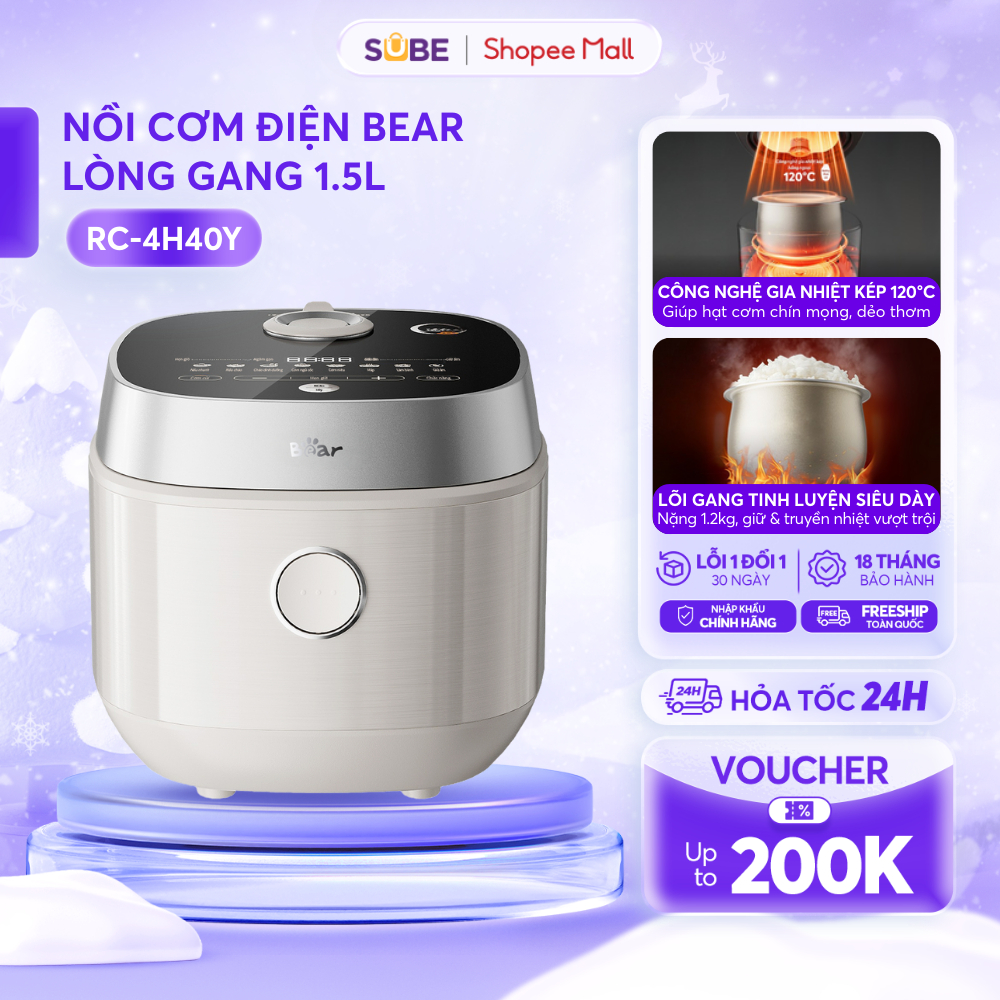 Nồi Cơm Điện BEAR 1.5L, Nồi Cơm Điện Tử Lòng Gang Siêu Dày Phủ Ceramic Độ Cứng Cao Nồi Cơm Đa Năng H