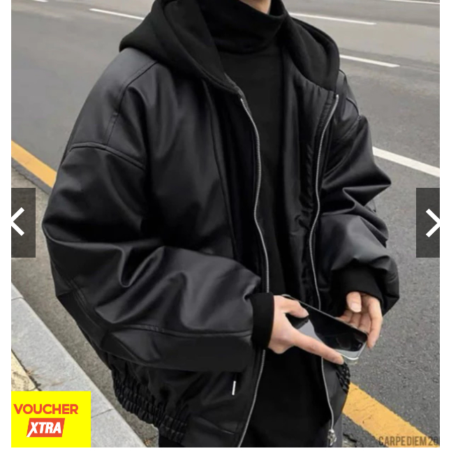 Gin Hooded Leather Bomber Jacket - Áo bomber da khoá kéo có mũ trùm pilot phi công streetwear