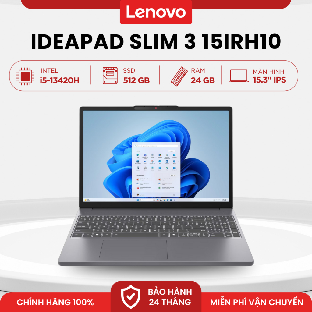 Laptop Lenovo IdeaPad Slim 3 15IRH10 | i5-13420H | 24GB | 512GB | 15.3" WUXGA | Win 11 | Xám
