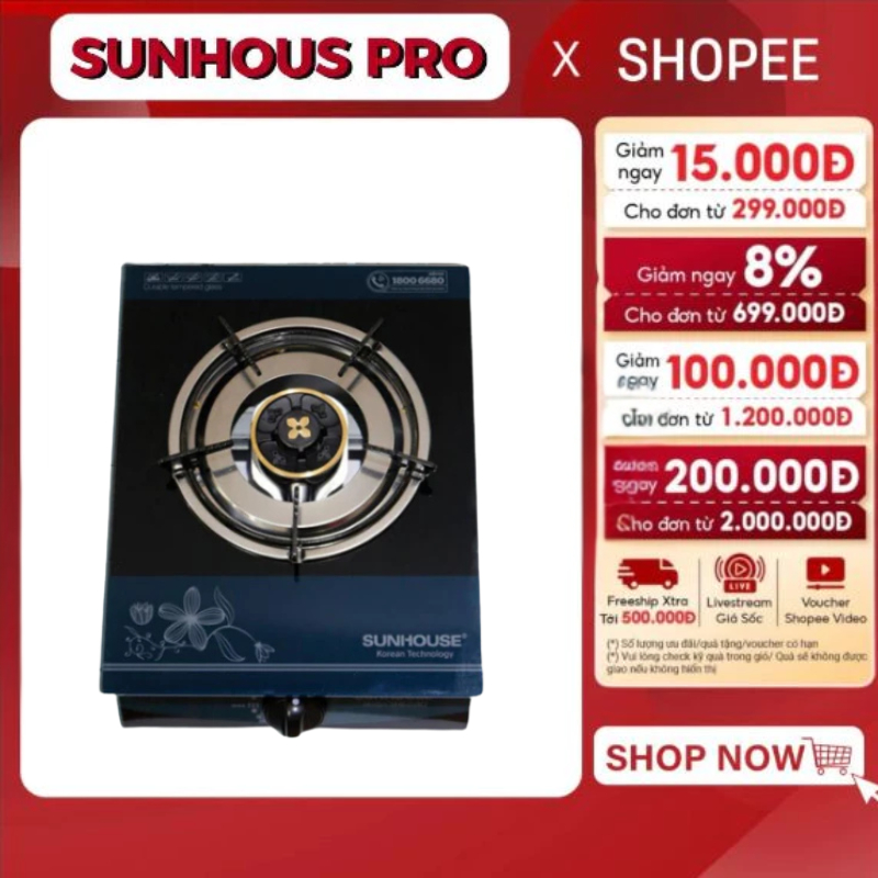 BẾP GAS ĐƠN SUNHOUSE - bảo hành 1 năm