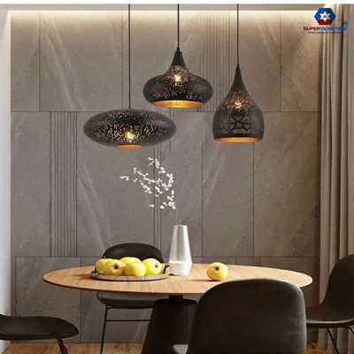 Đèn Thả Trần Phong Cách Ma-rốc Ấn Độ Đèn Bầu Thủng Lỗ Lòng Vàng Decor Quán Cafe Studio Nghệ thuật
