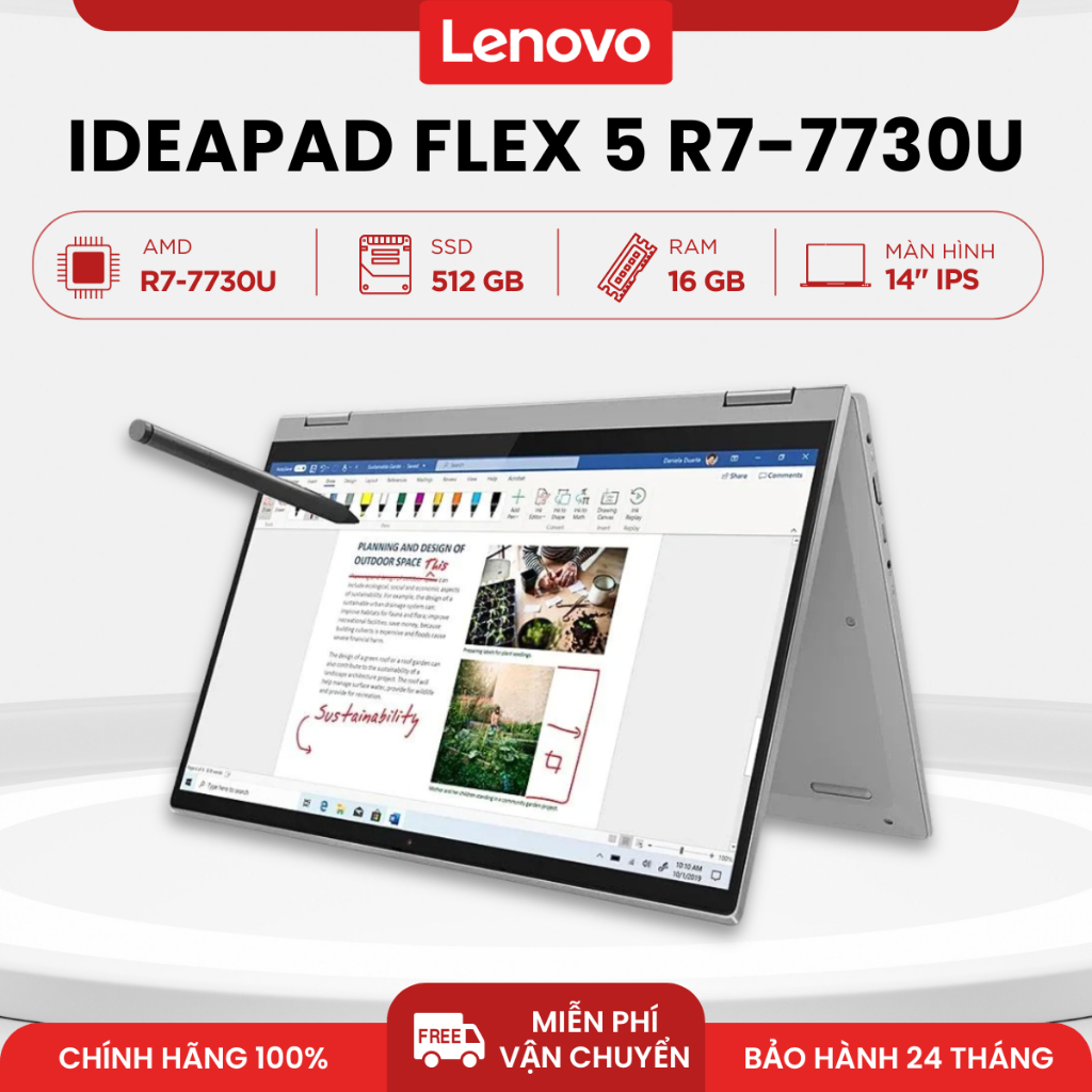 Laptop Lenovo IdeaPad Flex 5 14ABR8 82XX00DLVN Ryzen 7 7730U | 16GB | 512GB | 14" | Pen | Xám