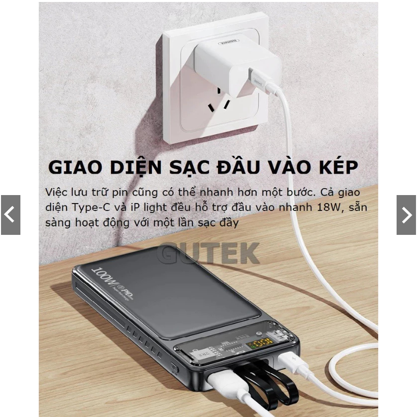 Sạc dự Phòng Led 30000mah - Sạc nhanh 120W - Tích Hợp 2 dây sạc LN và Type C Màn hình hiển thị % Pn | BigBuy360 - bigbuy360.vn