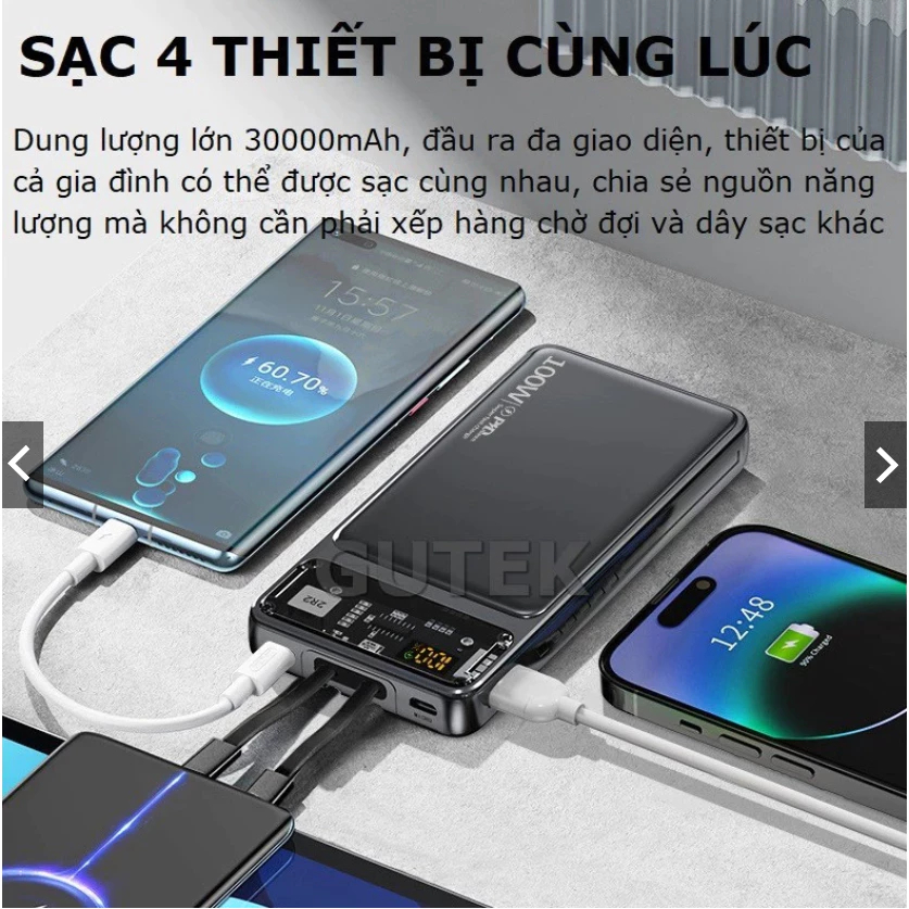 Sạc dự Phòng Led 30000mah - Sạc nhanh 120W - Tích Hợp 2 dây sạc LN và Type C Màn hình hiển thị % Pn | BigBuy360 - bigbuy360.vn