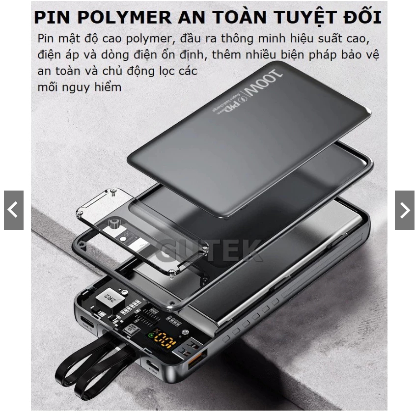 Sạc dự Phòng Led 30000mah - Sạc nhanh 120W - Tích Hợp 2 dây sạc LN và Type C Màn hình hiển thị % Pn | BigBuy360 - bigbuy360.vn