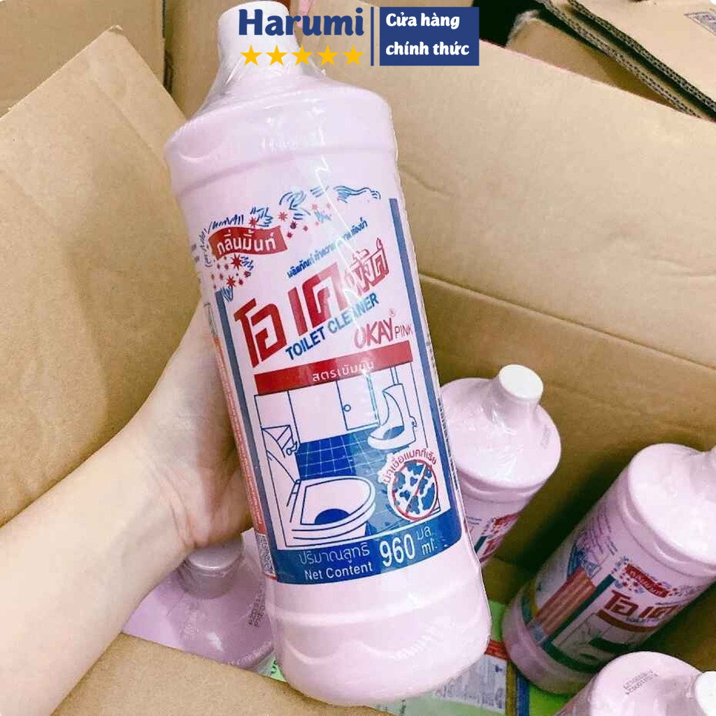 Nước Tẩy Rửa Bồn Cầu Toilet Okay Pink Thái Lan 960mL, Tẩy Bồn Cầu Siêu Thơm, Tẩy Toilet Okay Thái La