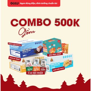  Combo 500K - 3 Hộp Bánh Dinh Dưỡng & 1 Hộp Râu Mực Mix & 3 Lọ Kẹo Ngậm GuluFoods 