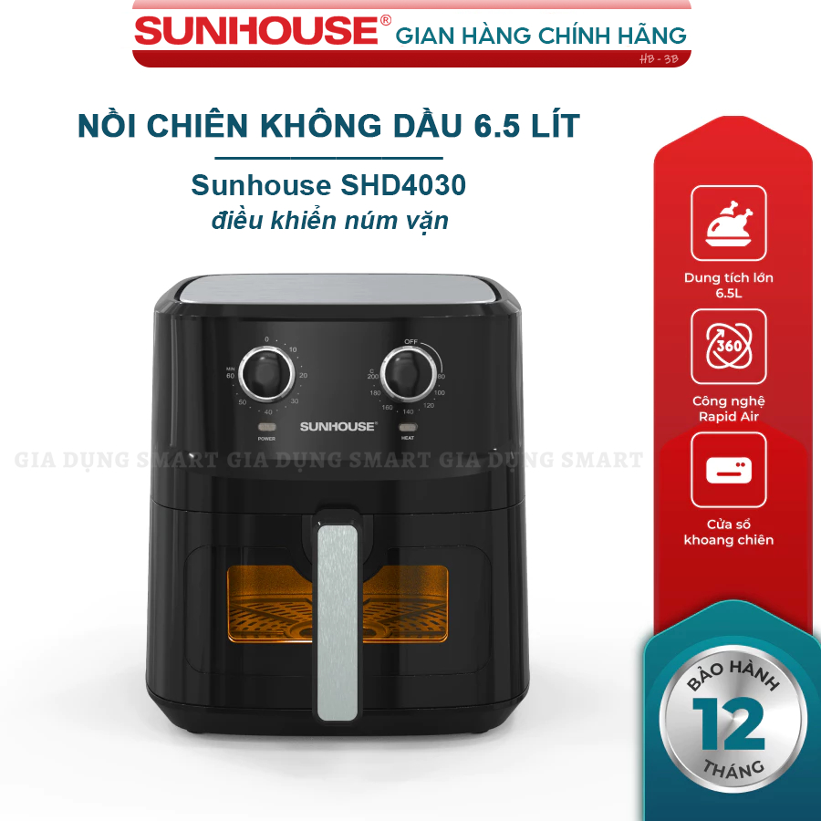 Nồi chiên không dầu 6.5 lít Sunhouse SHD4030 - Bảo hành 1 năm chính hãng Sunhouse
