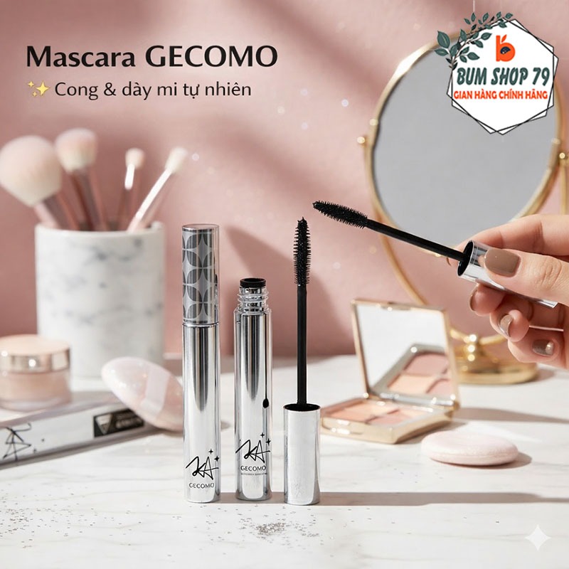 Mascara Gecomo Đầu Cọ Mịn Không Lem Không Vón Cục, Mascara Chải Mi Cong Chống Nước Tơi Mi Tự Nhiên