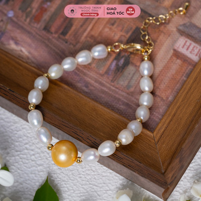 Vòng Tay Ngọc Trai Gạo Nhỏ Mặt Vàng Xinh Xắn, Thời Trang - Ngọc Trai Trường Thịnh