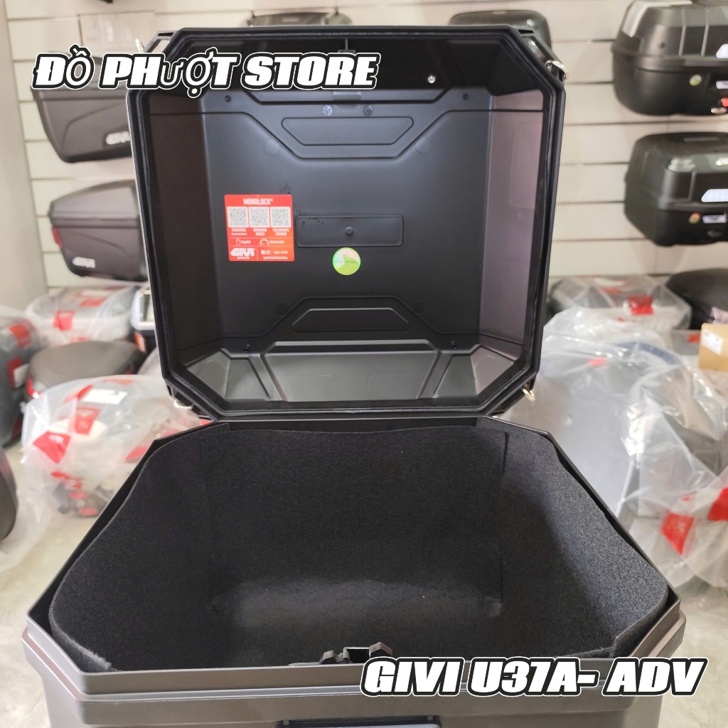 Thùng Givi U37A-ADV (37L) Full Option: Lót Chống Sốc + Tựa Lưng + Lưới Ràng - Đồ Phượt Store
