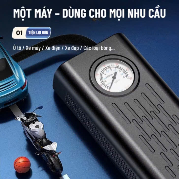 Bơm lốp mini loại 1 di động dùng pin sạc cao cấp dùng cho Ô tô, Xe đạp, Xe máy, Xe điện, Bóng đá...Bảo hành 24 tháng | BigBuy360 - bigbuy360.vn