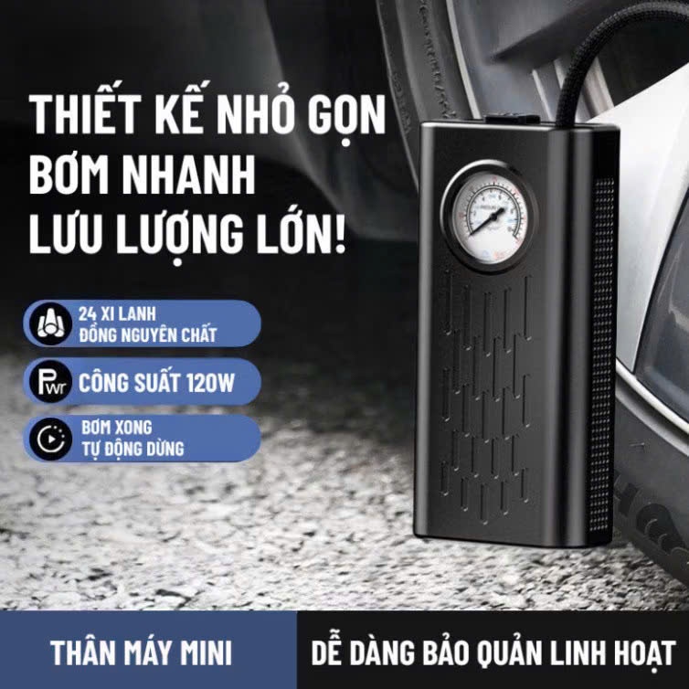 Bơm lốp mini loại 1 di động dùng pin sạc cao cấp dùng cho Ô tô, Xe đạp, Xe máy, Xe điện, Bóng đá...Bảo hành 24 tháng | BigBuy360 - bigbuy360.vn