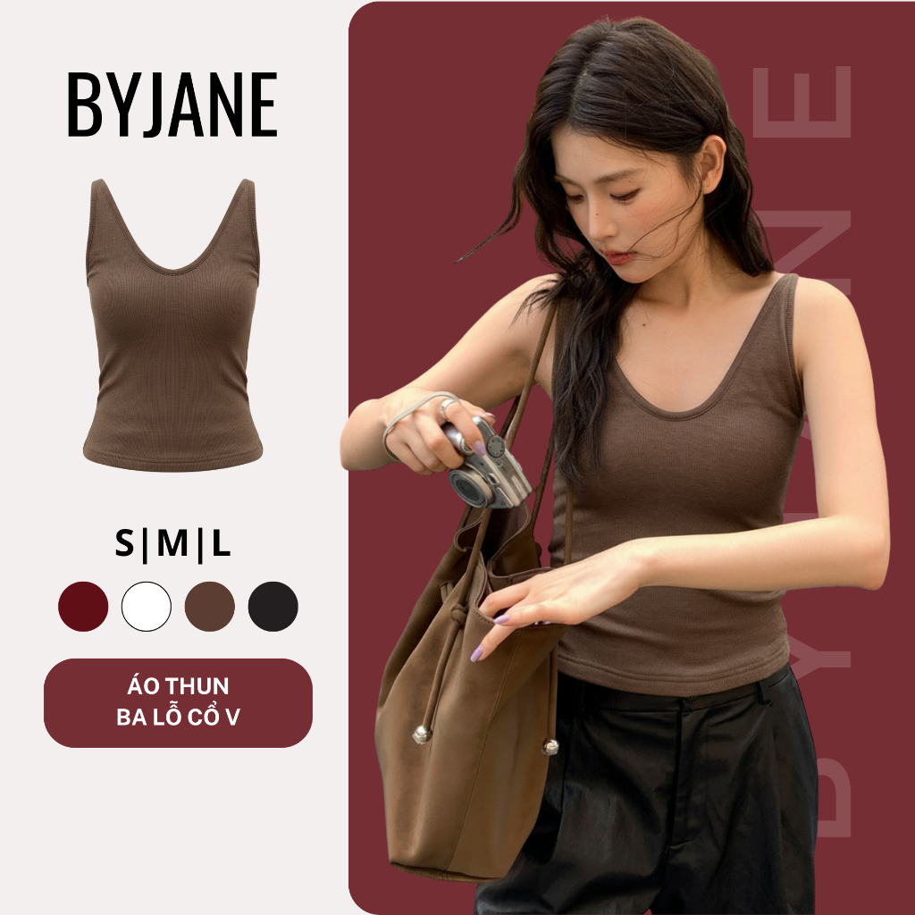 Áo Ba Lỗ Nữ Cổ V Chất Cotton Mịn BYJANE - 033