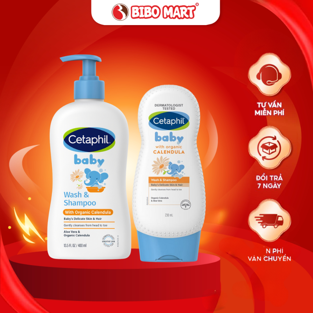 Sữa Tắm Gội Dưỡng Ẩm Cetaphil Hoa Cúc Baby Wash & Shampoo With Organic Calendula Dịu Lành Cho Bé 400ml/230ml