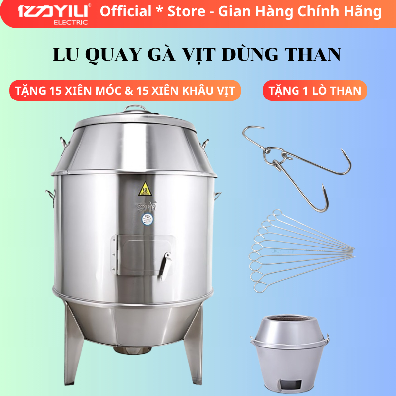 Lu Quay Gà Vịt, Lò Quay Nướng Thịt Heo Bằng INOX 201 Bằng Than Phi 80  90 100. Tặng 15 Xiên Móc và 1