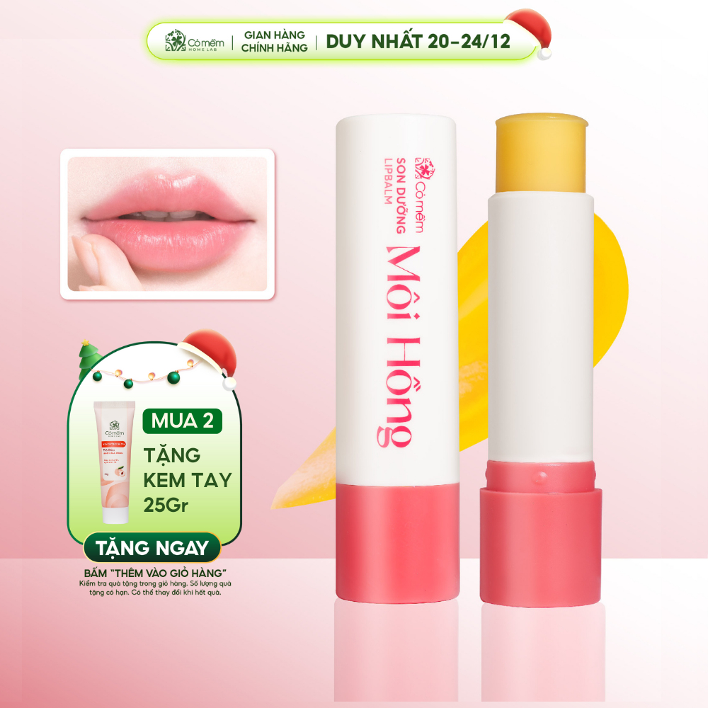  Son Dưỡng Hồng Môi Cải Thiện Thâm Môi  Ngăn Ngừa Nứt Nẻ Vitamin E Cỏ mềm Homelab 4,5g 