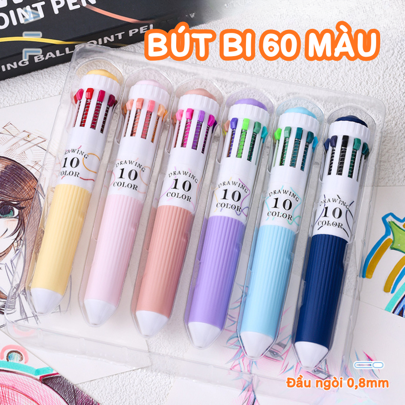 Bộ Bút Bi 60 Màu Nét Mảnh 0.8mm