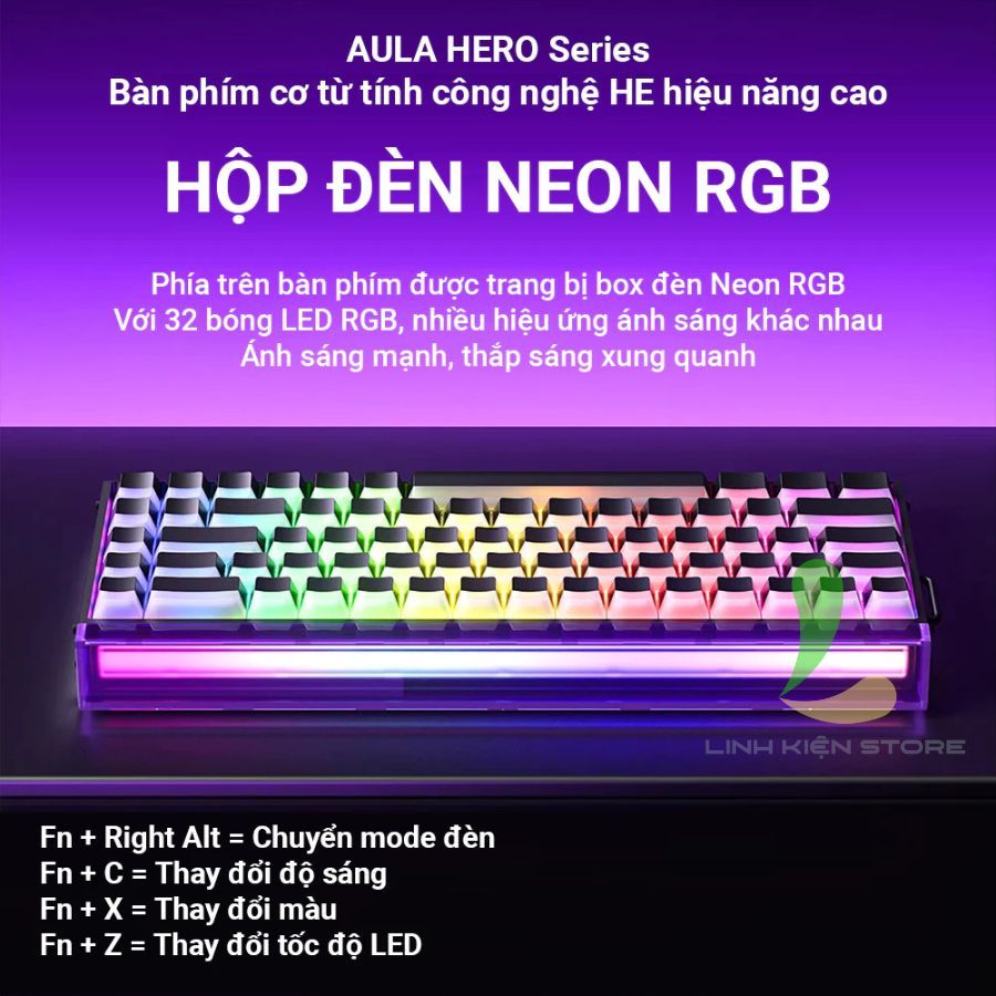 Bàn Phím Cơ HOSAN AULA HERO 68 HE Kết Nối Có Dây RT 0.01mm Cùng Hộp Đèn Neon RGB Độc Đáo | BigBuy360 - bigbuy360.vn
