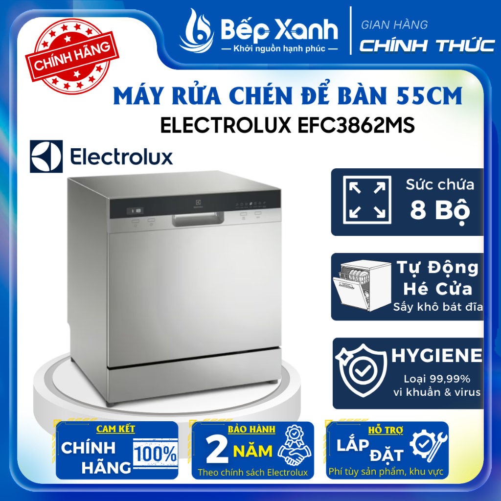 [NEW 2025 ] Máy Rửa Bát Mini Electrolux 8 bộ EFC3862MS, tự động mở cửa, sấy khô, Tự động làm sạch kh