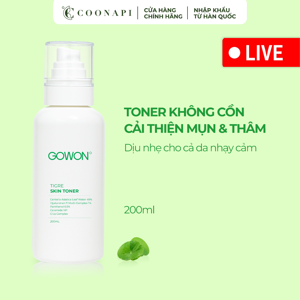 [LIVE] Toner Rau Má GOWON Cải Thiện Mụn Và Thâm Mụn Tigre Skin Toner 200ml