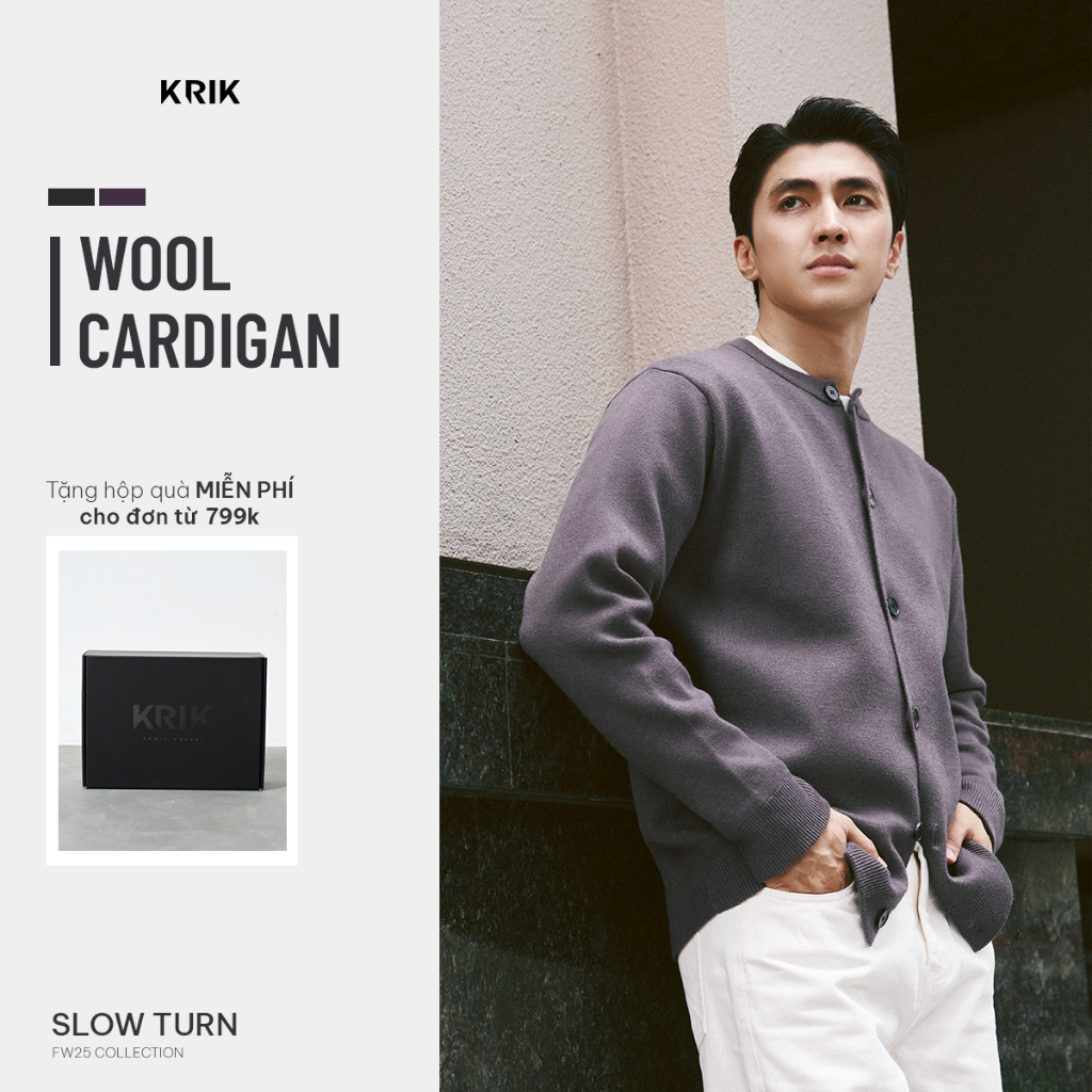 Áo Cardigan Len Nam KRIK Form Regular Chất Liệu Pha Sợi Dệt Thiết Kế Dày Dặn Co Giãn Tốt AK5144