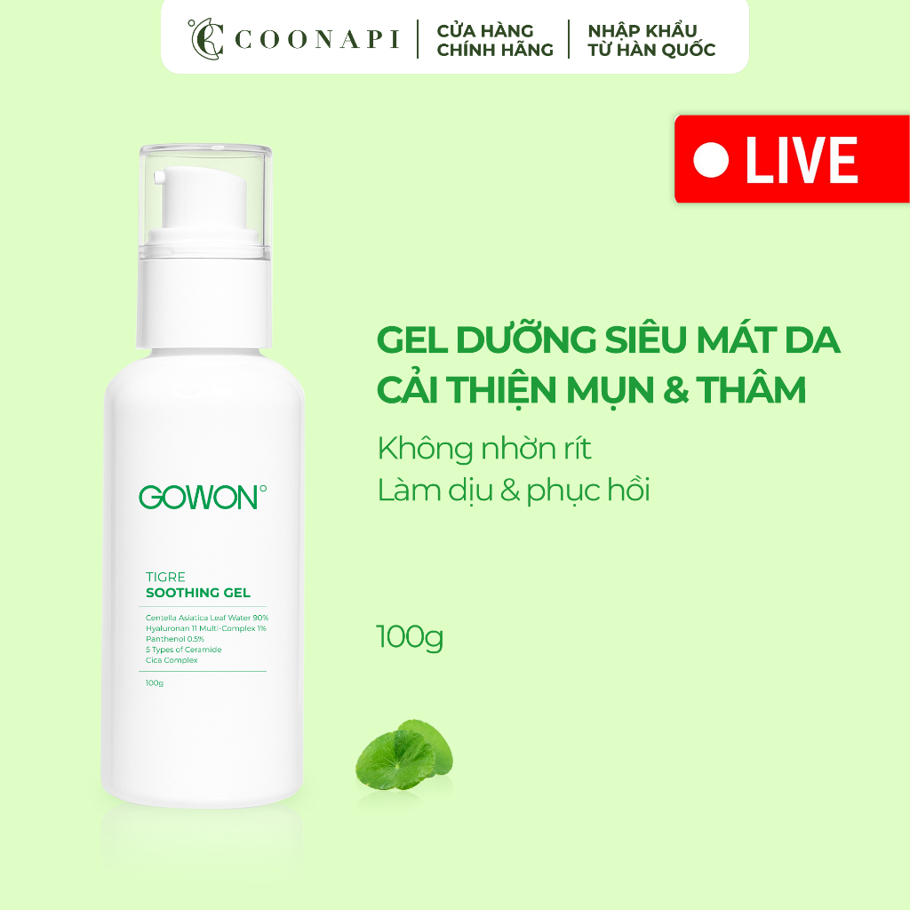 [LIVE] Gel Rau Má GOWON Cải Thiện Mụn Và Thâm Mụn Tigre Soothing Gel 100g