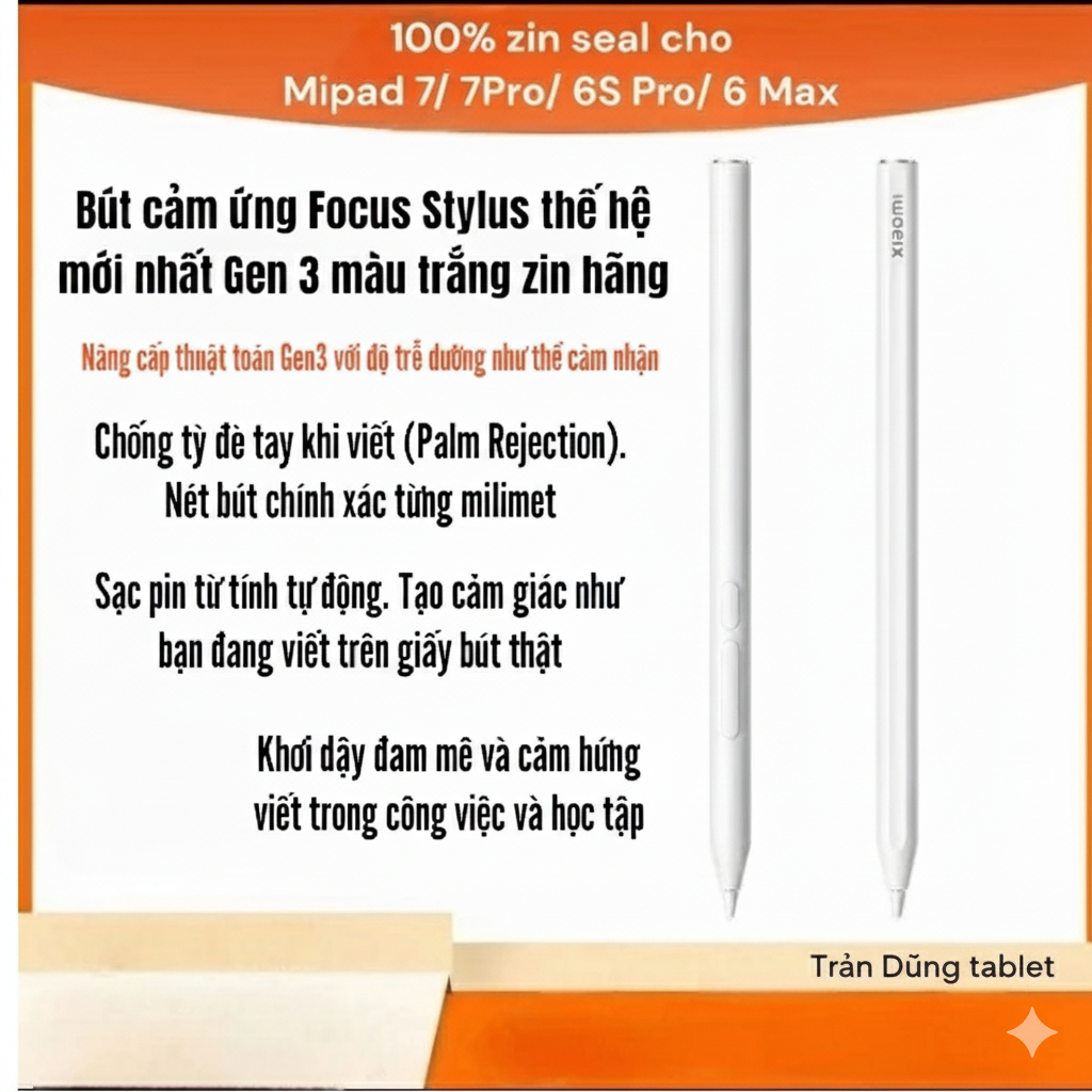 Bút cảm ứng zin hãng Xiaomi Focus Stylus Pen Gen 3 cho Mipad  7/ 7 Pro/ 6S Pro/ 6 Max/ 7S Pro/ 7 Ult