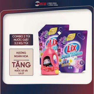  Combo 2 túi nước giặt Lix sạch thơm các hương tặng 1 chai nước xả vải 1.8L Lixco Việt Nam 