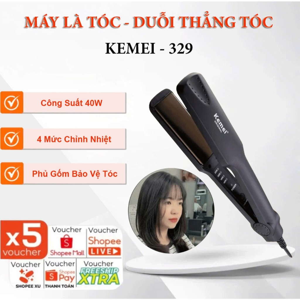Máy Là Tóc 4 Mức Chỉnh Nhiệt Duỗi Thẳng Tóc Kemei 329, Dụng Cụ Là Tóc Thẳng Tạo Kiểu Theo Ý Dễ Dàng Sử Dụng