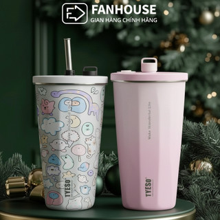  Ly giữ nhiệt Tyeso Wonder 600ml bình giữ nhiệt có ống hút inox 304 Fan House khắc tên bộ cọ rửa 