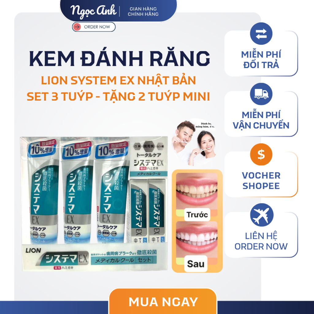 Kem Đánh Răng Lion Systema EX Nhật Bản, Ngăn Viêm Nướu Vi Khuẩn Mảng Bám Hiệu Quả