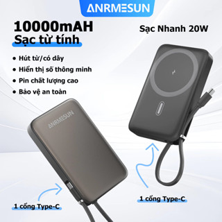 Sạc Dự Phòng ANRMESUN Từ Tính Không Dây 10000mAh PD 20W Sạc Nhanh Hình Led Tích Hợp TypeC Hút Từ Mạnh