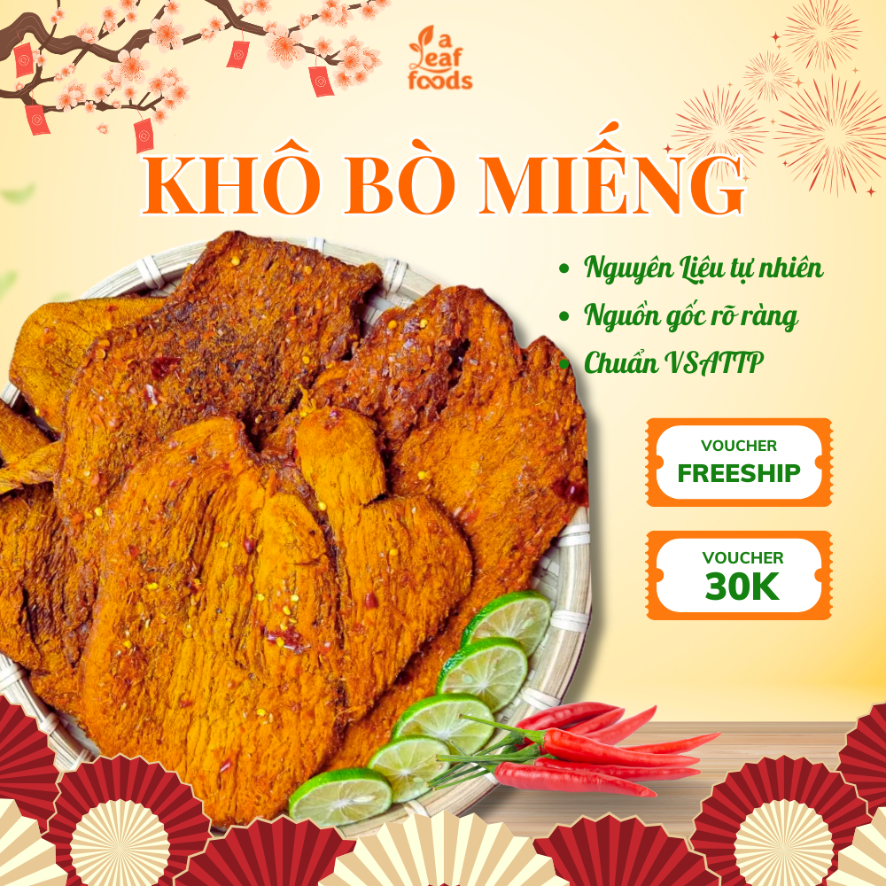 Khô Bò Nguyên Miếng cao cấp thơm ngon đậm vị ăn vặt ngày tết bánh kẹo tết A Leaf Foods