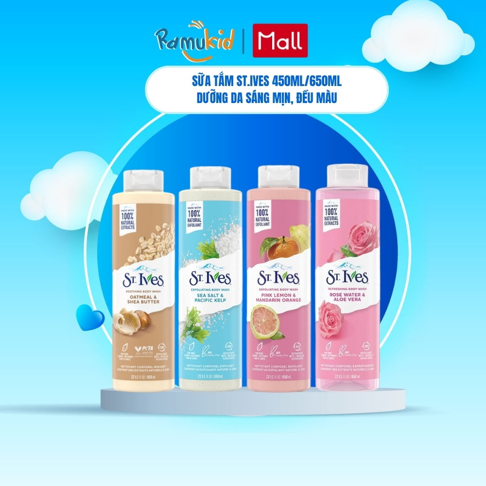 Sữa Tắm Dưỡng Da Tẩy Da Chết Body St.ives 450ml/650ml - giúp da sáng mịn, đều màu