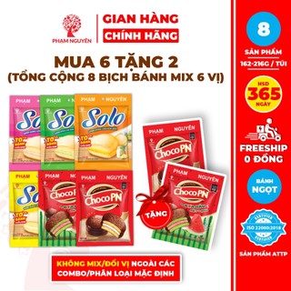   MUA 6 TẶNG 2  Tổng cộng 8 Bịch Bánh bông lan kem Solo và Bánh phủ socola Choco PN Phạm Nguyên mix 6 vị |Đồ ăn vặt 