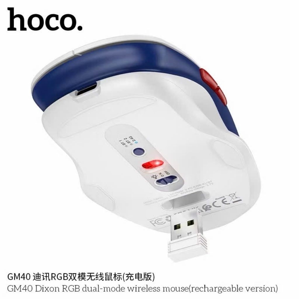 Chuột không dây Bluetooth kiêm Wireless 2.4G Hoco GM40 DPI 1600, Có Đèn Led, Pin sạc 1 lần dùng 7 ng