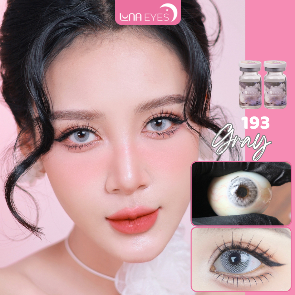 [6 tháng] Lens mắt 193 Gray màu xám tây, không viền, size nhỏ - thương hiệu LUNA EYES