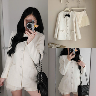  studioby25 | SET DẠ TWEED TIỂU THƯ MIX NƠ KÈM SOOC REN 