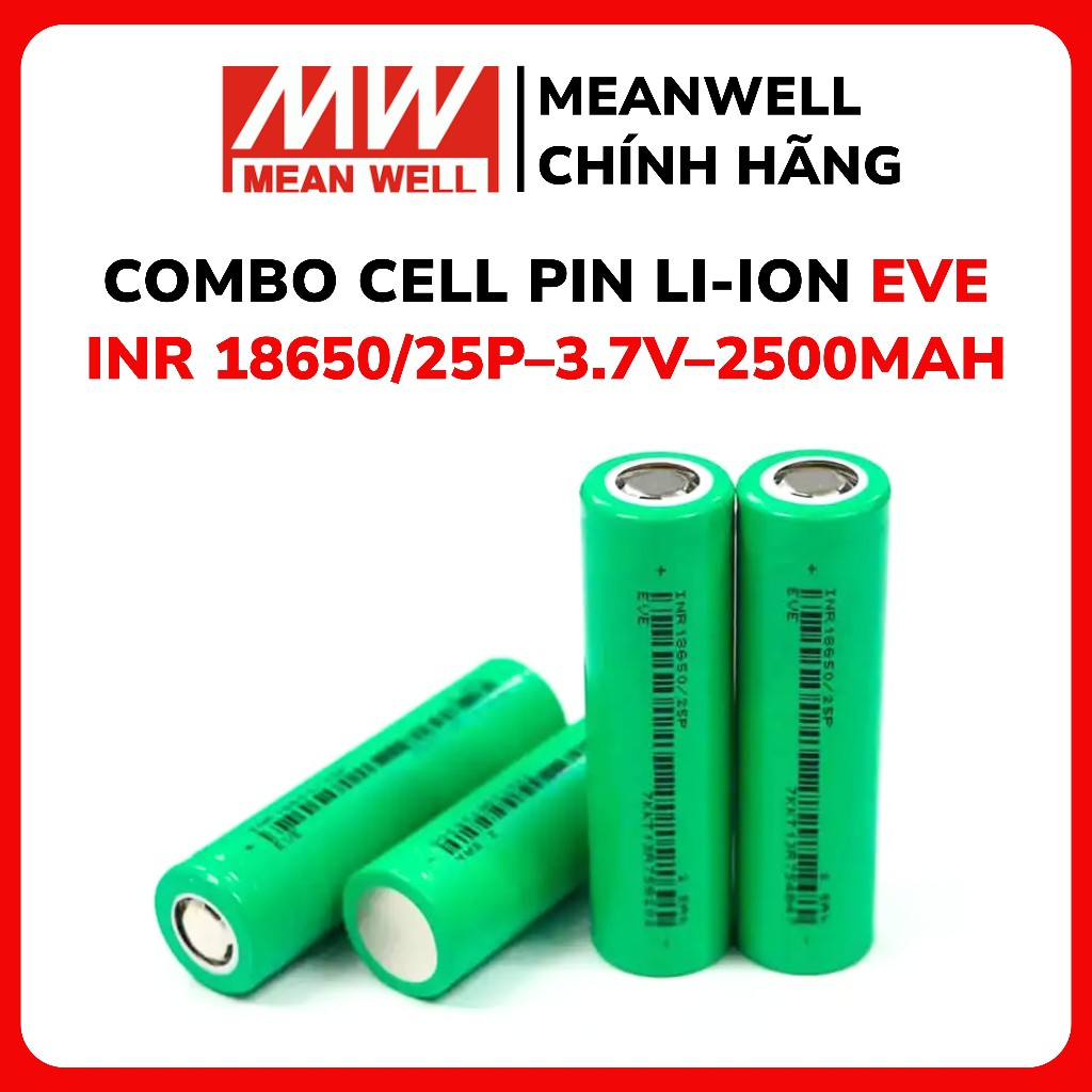 Combo cell pin 18650 EVE 25P - 3.7V - 2500mAh xả 15C/30A chính hãng EVE