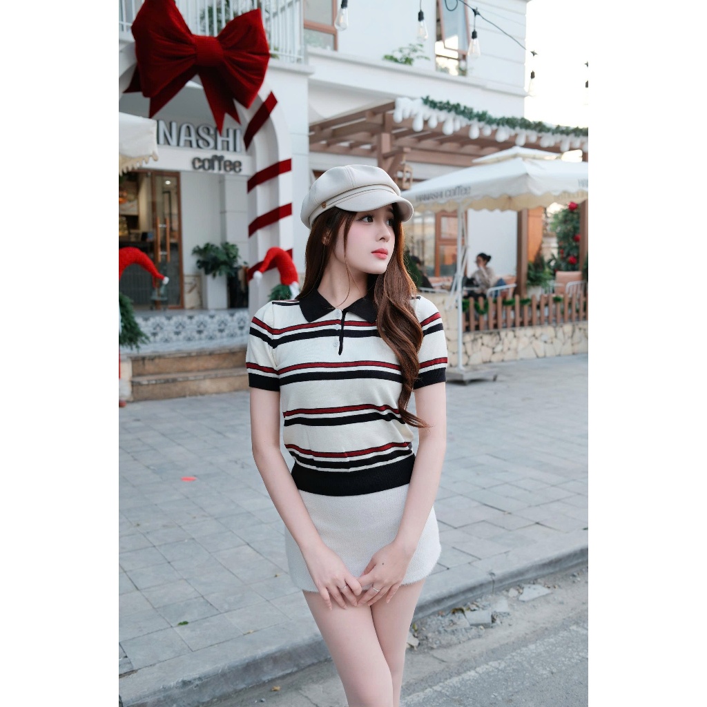 (BST hè HTIQUE) DEAL mở bán Áo len Polo họa tiết kẻ ngang basic, Áo len dệt kim nhẹ nhàng Siêu Xinh 