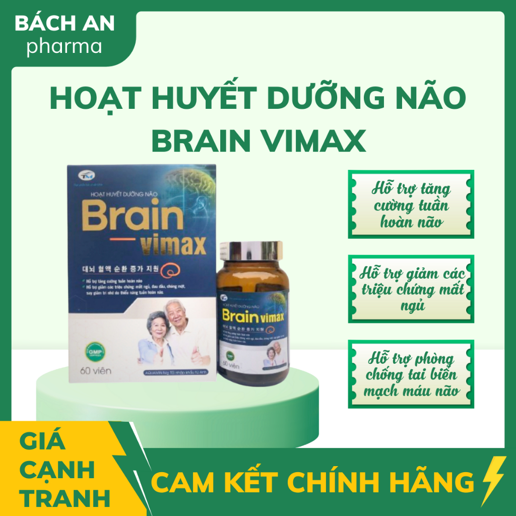 Viên Uống Brain Vimax Hoạt Huyết Dưỡng Não Giảm Mất Ngủ, Đau Đầu, Tăng Tuần Hoàn Não –Hộp 30 Viên
