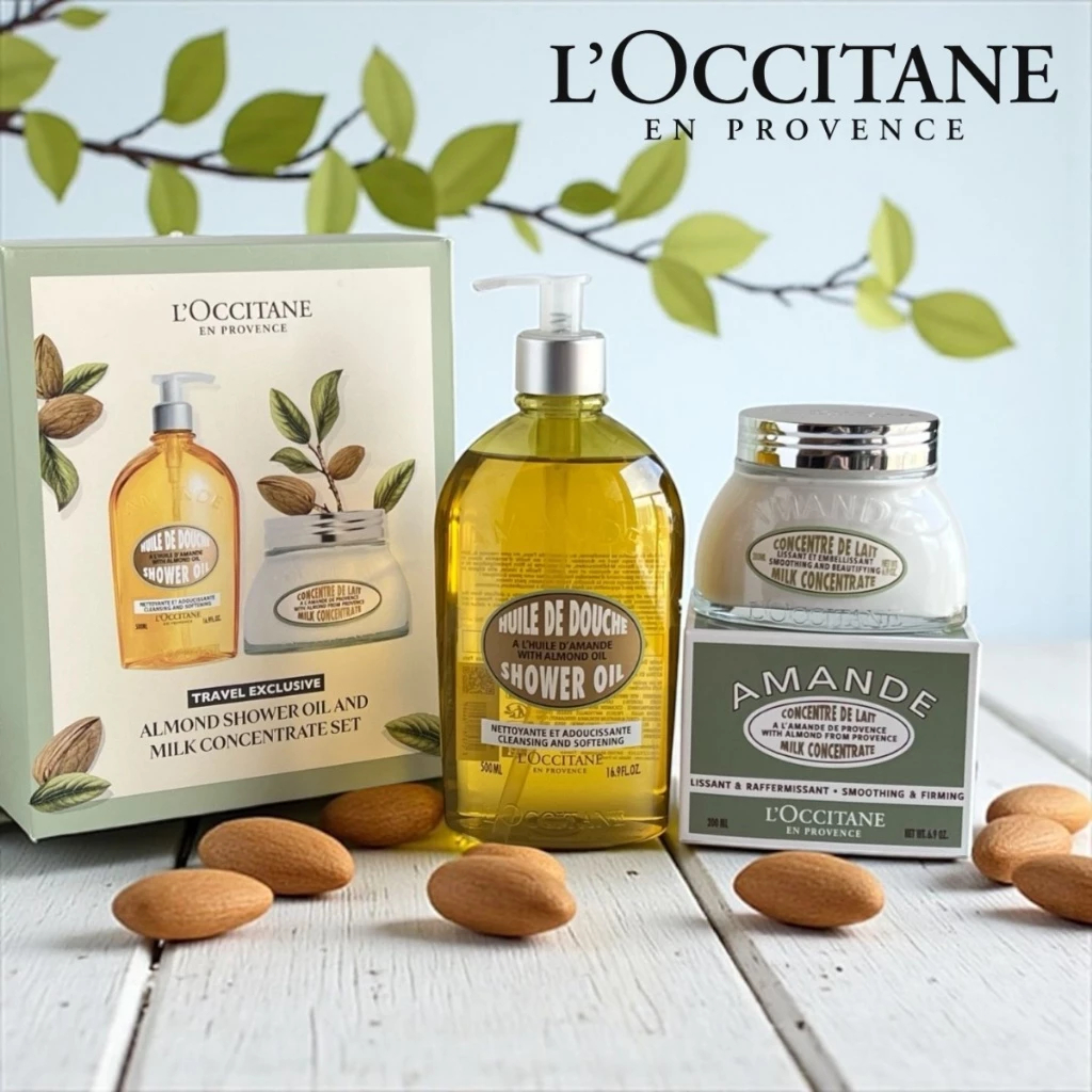 L'Occitane Amande Almond Moisturizing Shower Oil 500ml + Body Cream Almond Milk Concentrate 200ml