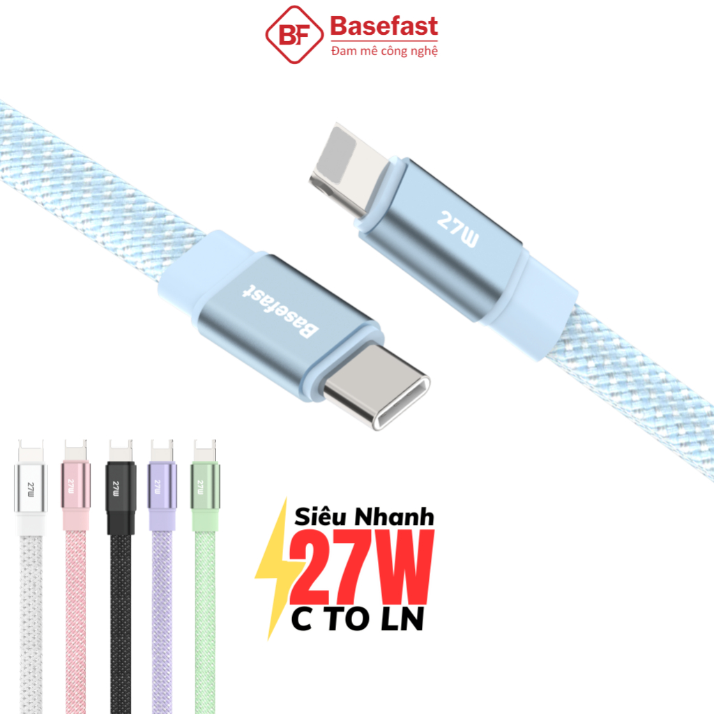 Dây sạc nhanh 20W Basefast cho xr xs max 11 12 13 14 pro ... Cáp C to L silicon chống quá tải nhiệt