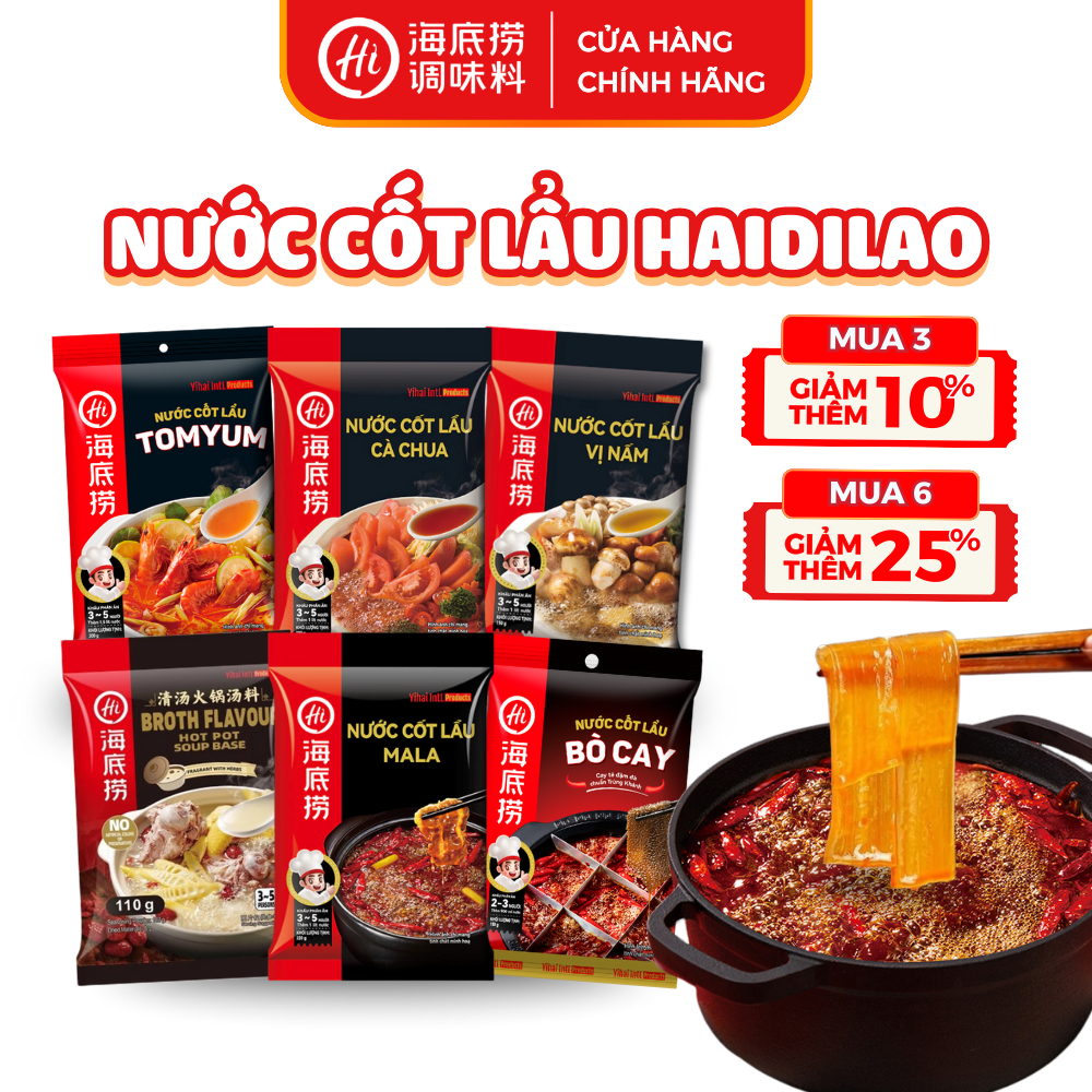 Gia Vị Cốt Lẩu Haidilao Tứ Xuyên Trùng Khánh Thả Lẩu 6 Vị Đa Dạng Hương Vị Trung Hoa