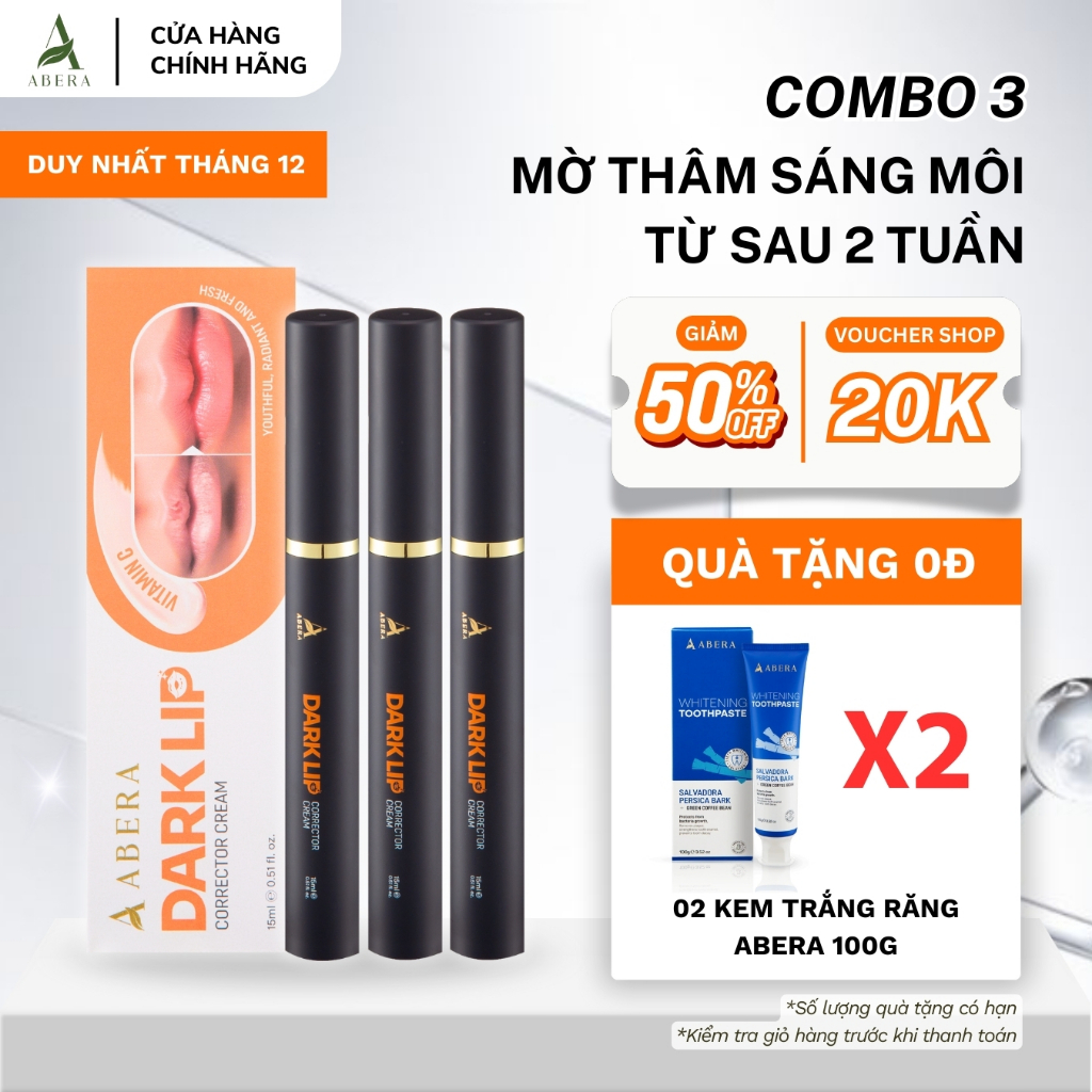 [DEAL SỐC] Combo 3 Kem Thâm Môi Abera Giúp Môi Mờ Thâm Sáng Hồng Dưỡng Ẩm Ngừa Khô Môi 15ML